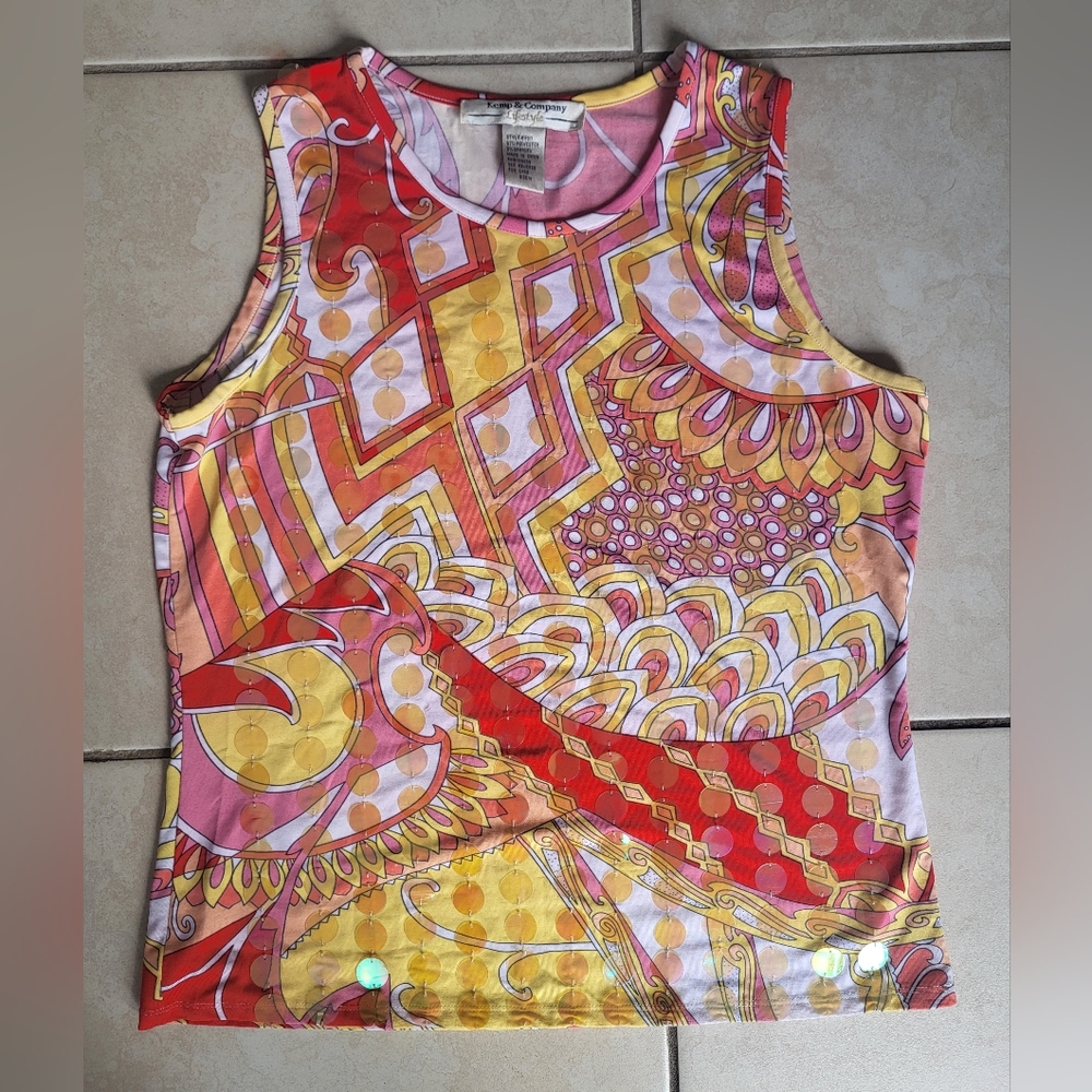Vintage Psychedelic Sequin Sleeveless Blouse